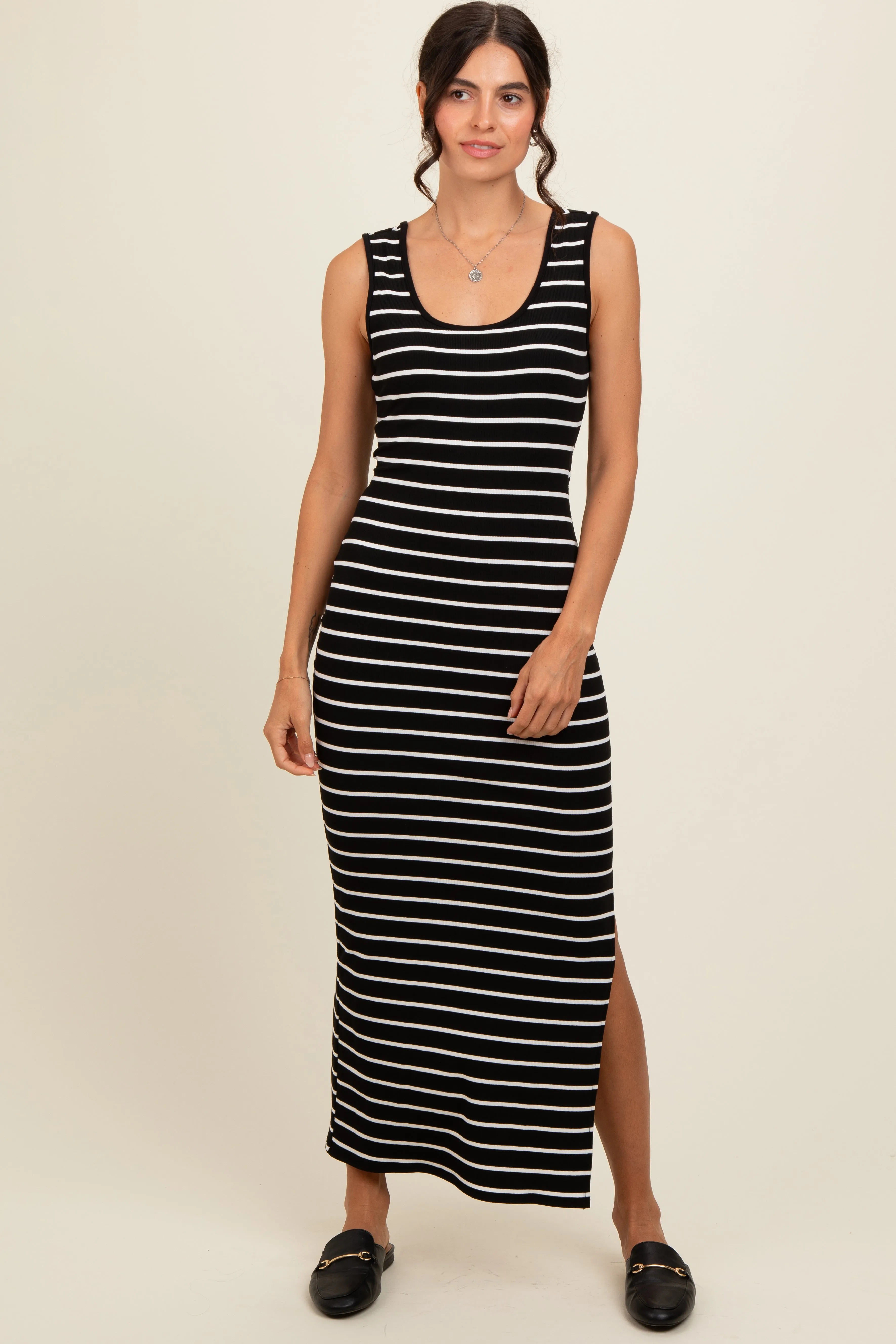 Black Striped Ribbed Open Back Maxi Dress sold by Pinkblush product image thumbnail 2