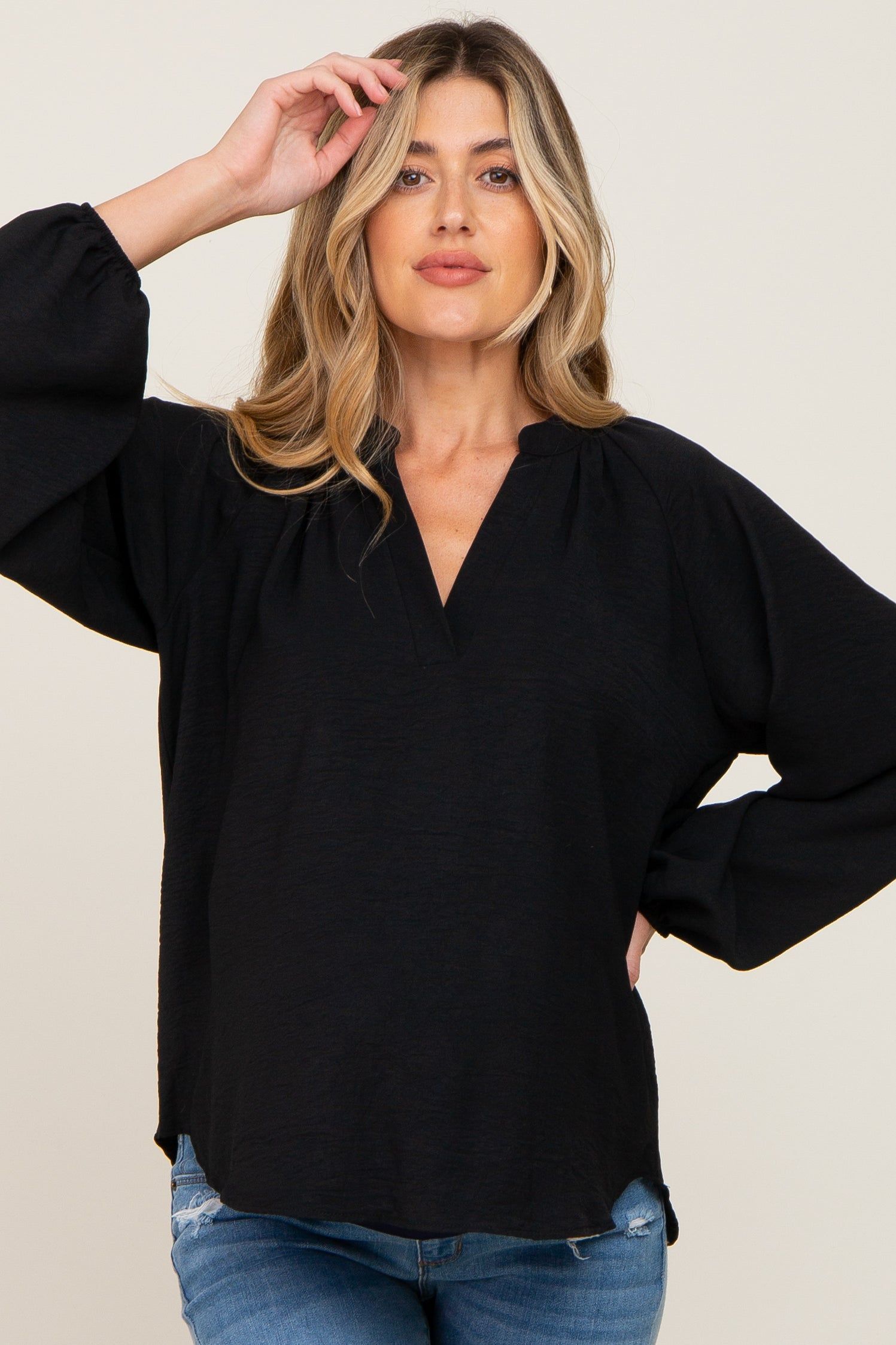 Black Basic V-Neck Maternity Blouse sold by Pinkblush product image thumbnail 2