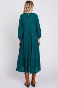 Forest Green Textured Tiered Midi Dress sold by Pinkblush