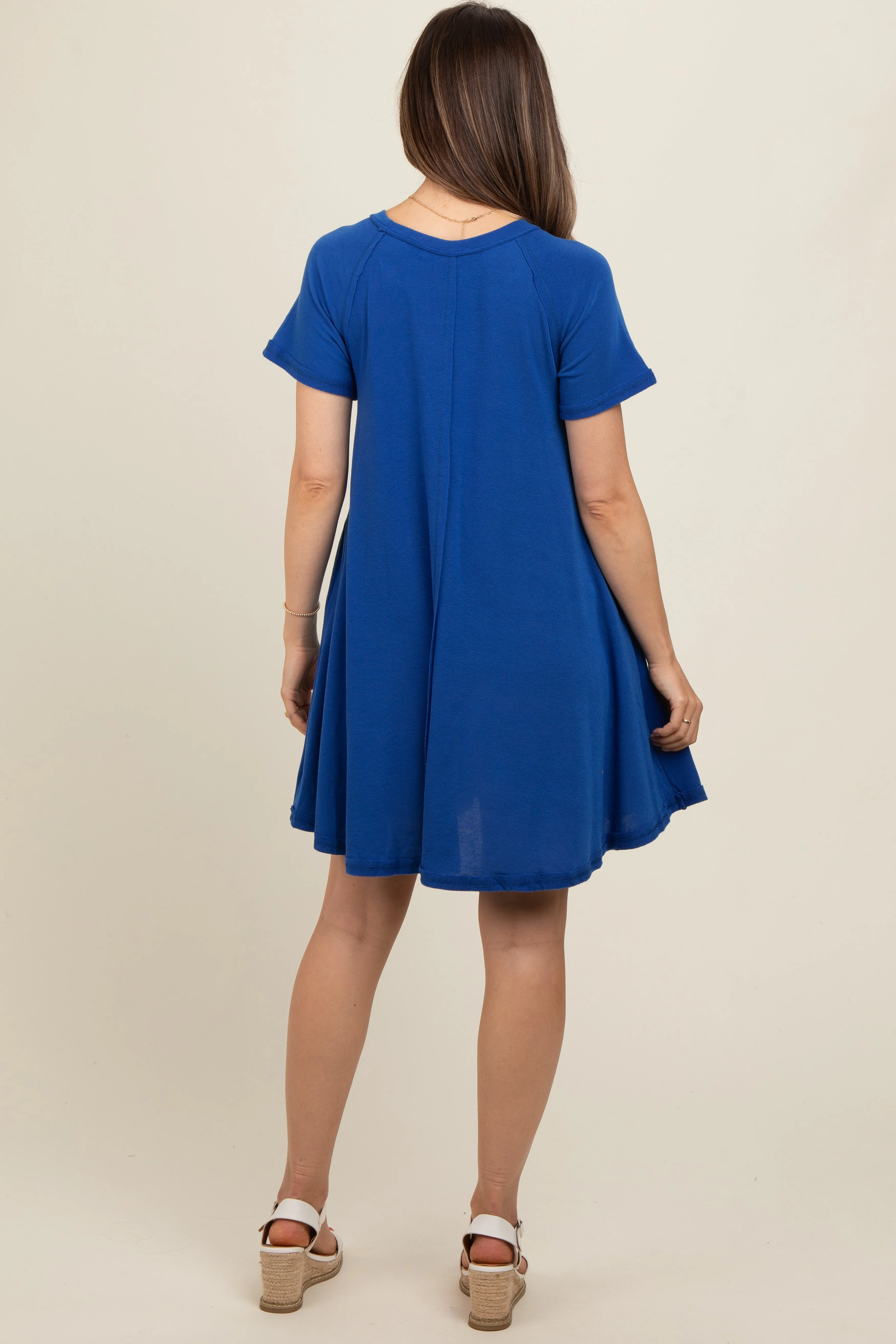 Royal Blue Solid T-shirt Maternity Mini Dress sold by Pinkblush product image thumbnail 4