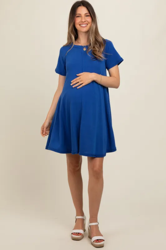 Royal Blue Solid T-shirt Maternity Mini Dress sold by Pinkblush