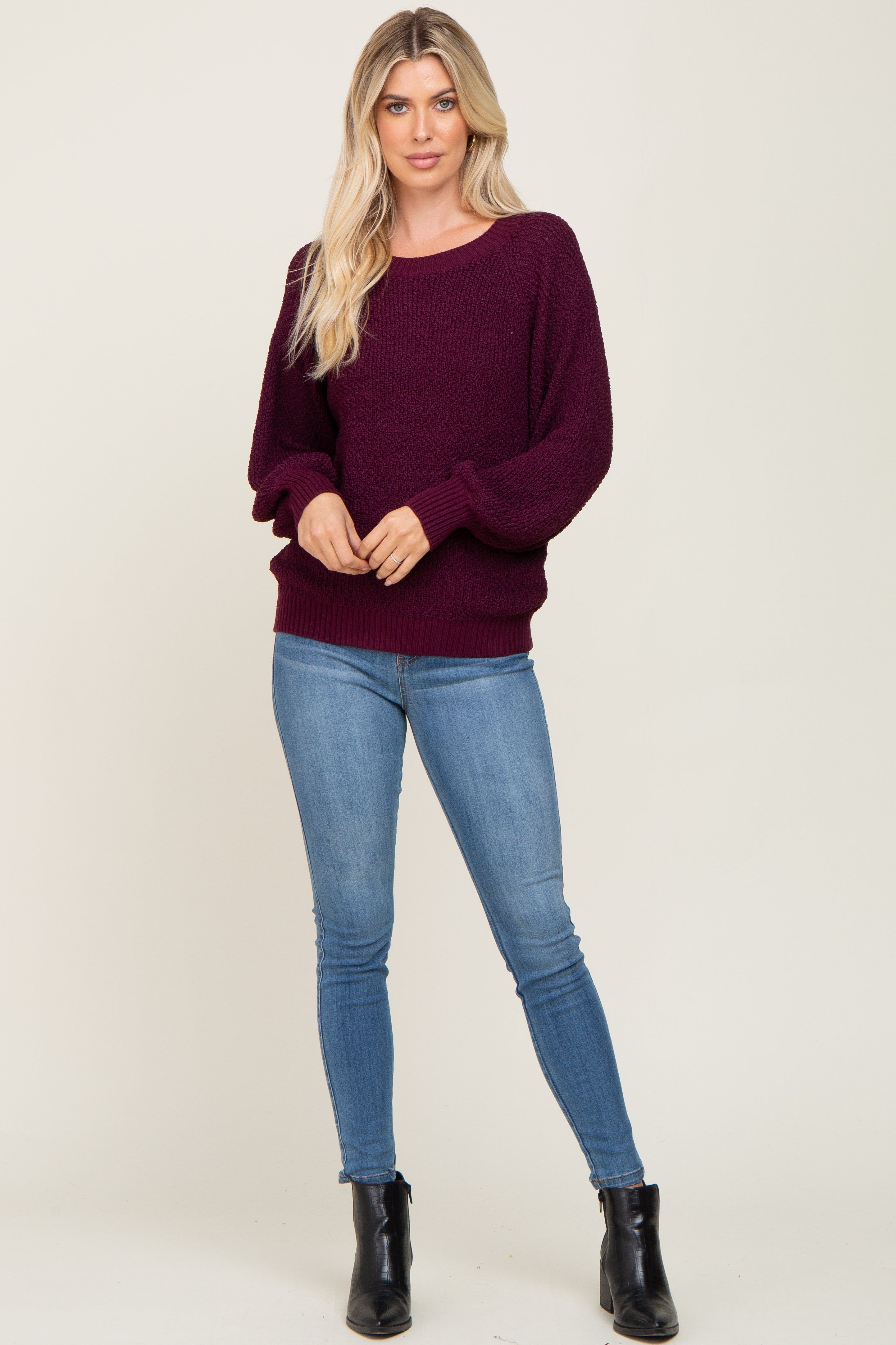 Plum Popcorn Knit Raglan Sweater sold by Pinkblush product image thumbnail 4