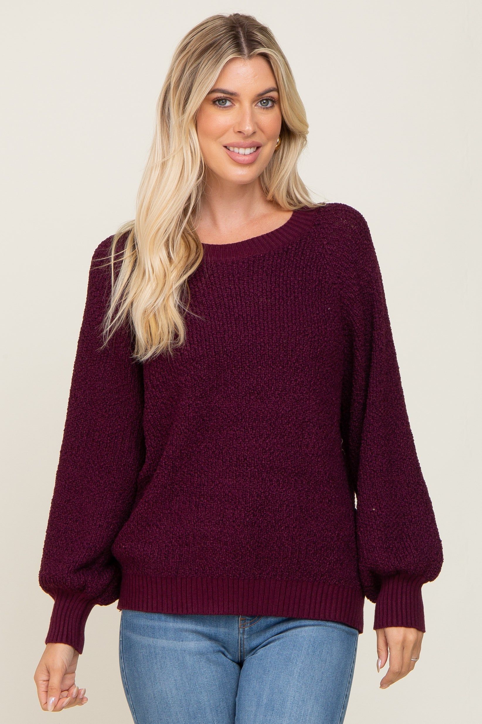 Plum Popcorn Knit Raglan Sweater sold by Pinkblush