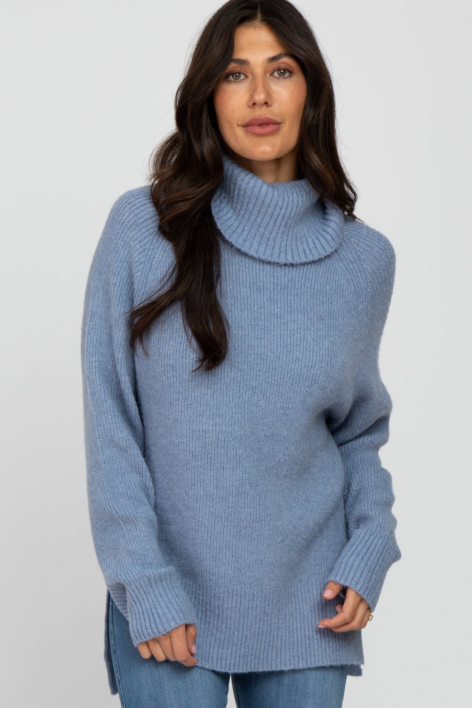 Blue Knit Turtleneck Sweater sold by Pinkblush