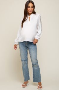 White Satin Cutout Maternity Blouse sold by Pinkblush