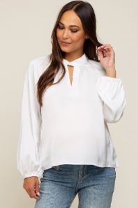 White Satin Cutout Maternity Blouse sold by Pinkblush