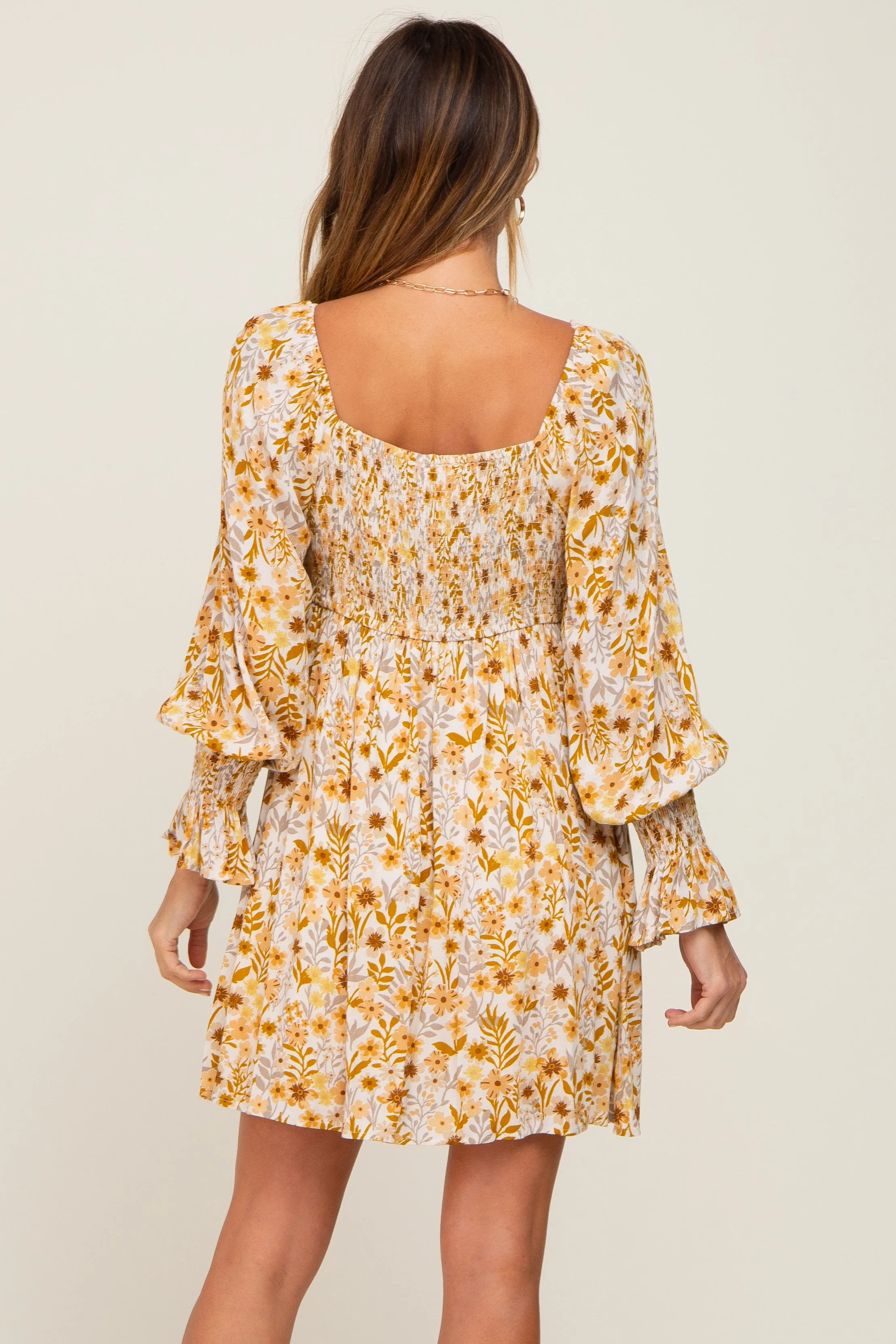Gold Floral Button Front Long Sleeve Dress sold by Pinkblush product image thumbnail 3
