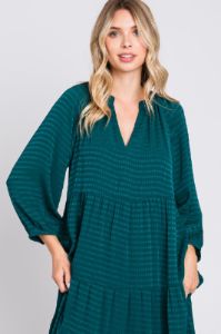 Forest Green Textured Tiered Midi Dress sold by Pinkblush