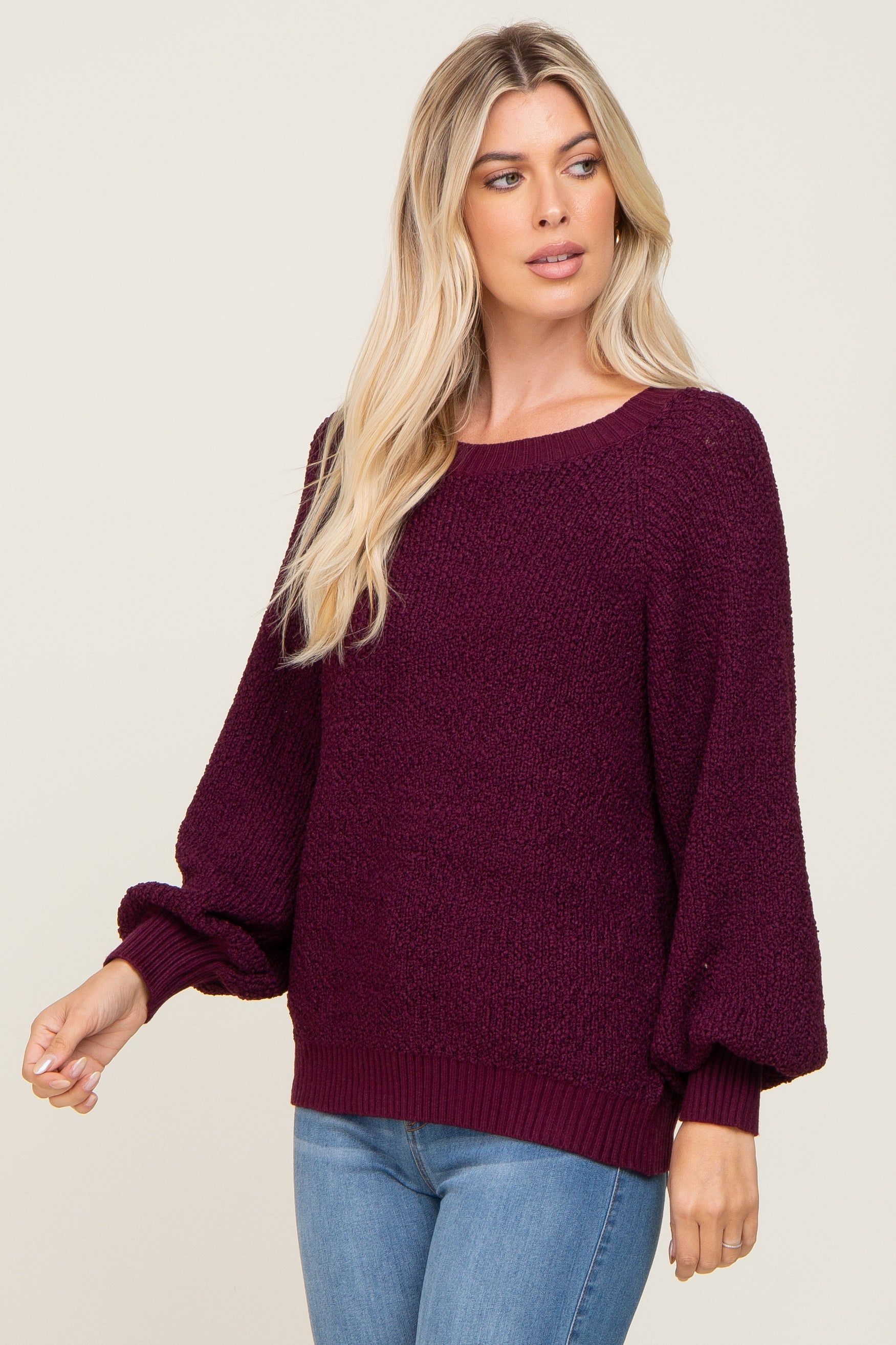 Plum Popcorn Knit Raglan Sweater sold by Pinkblush product image thumbnail 2