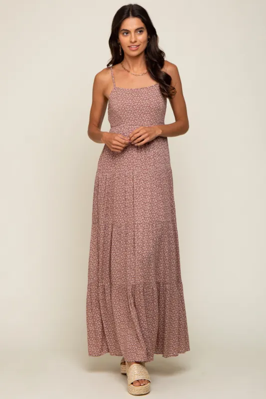 Mauve Ditsy Floral Tiered Maxi Dress sold by Pinkblush