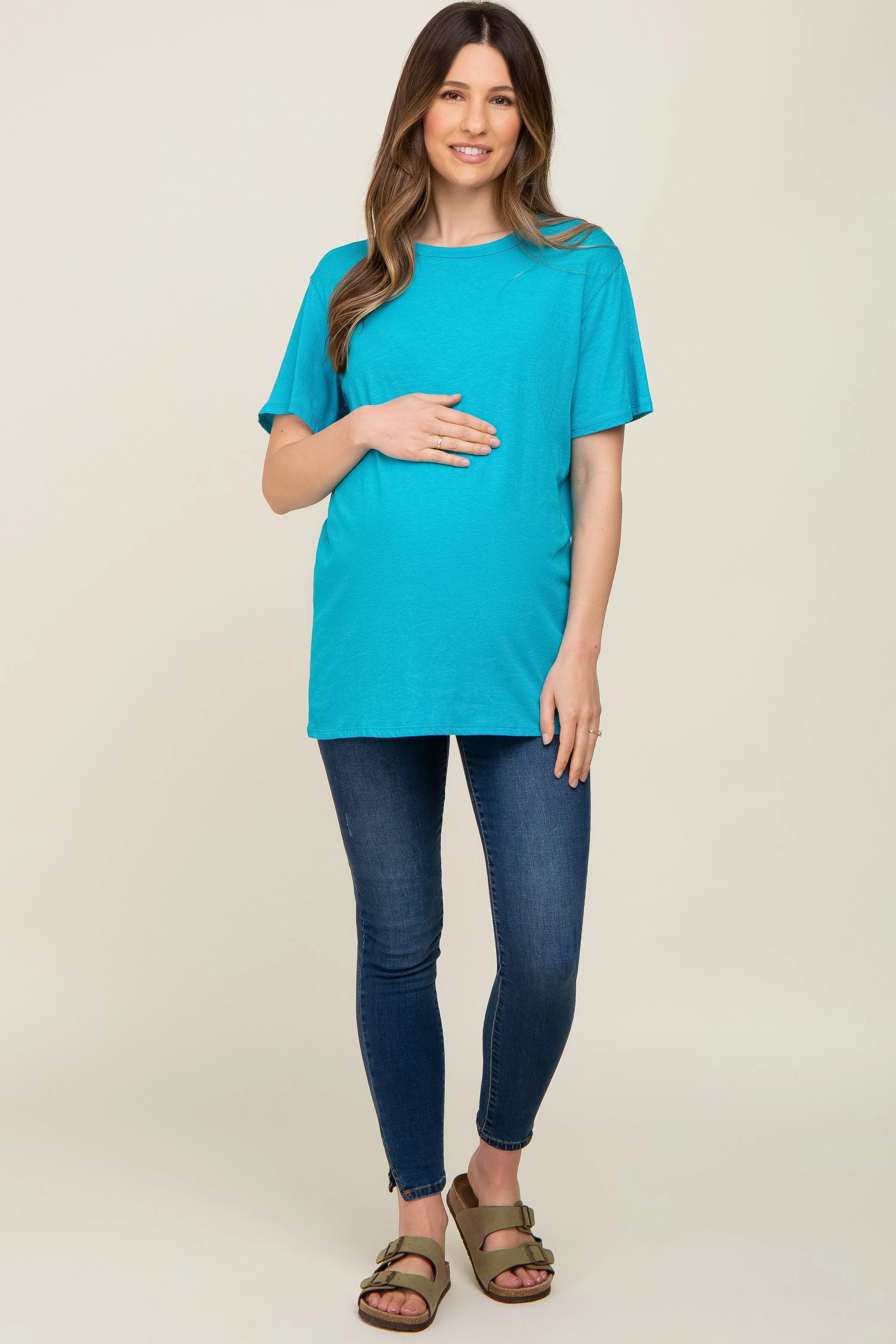 Turquoise Oversized Short Sleeve Maternity Top sold by Pinkblush