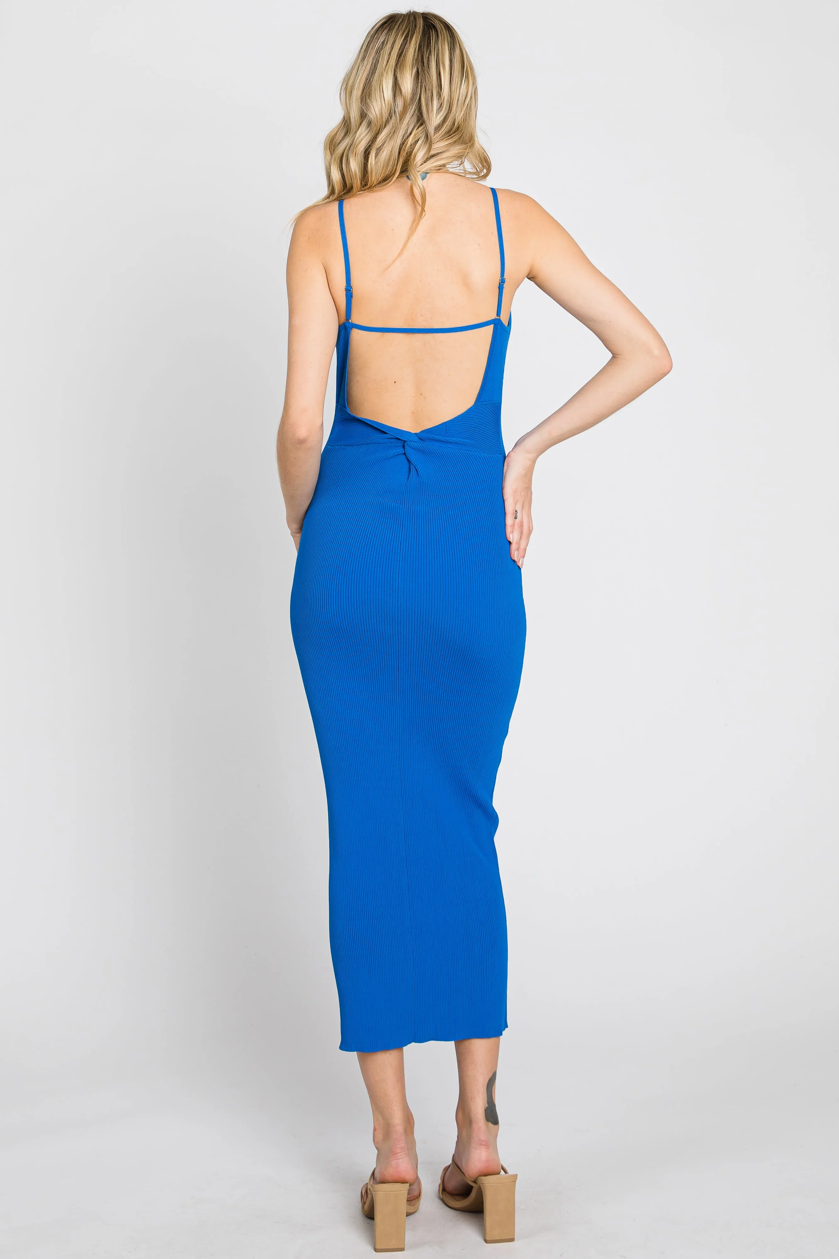 Royal Blue Ribbed Cutout Back Midi Dress sold by Pinkblush product image thumbnail 4