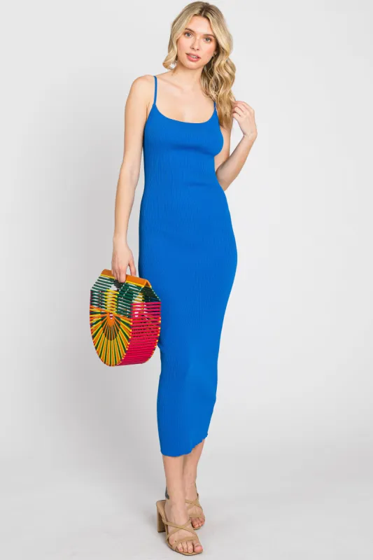 Royal Blue Ribbed Cutout Back Midi Dress sold by Pinkblush