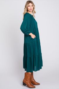 Forest Green Textured Tiered Midi Dress sold by Pinkblush