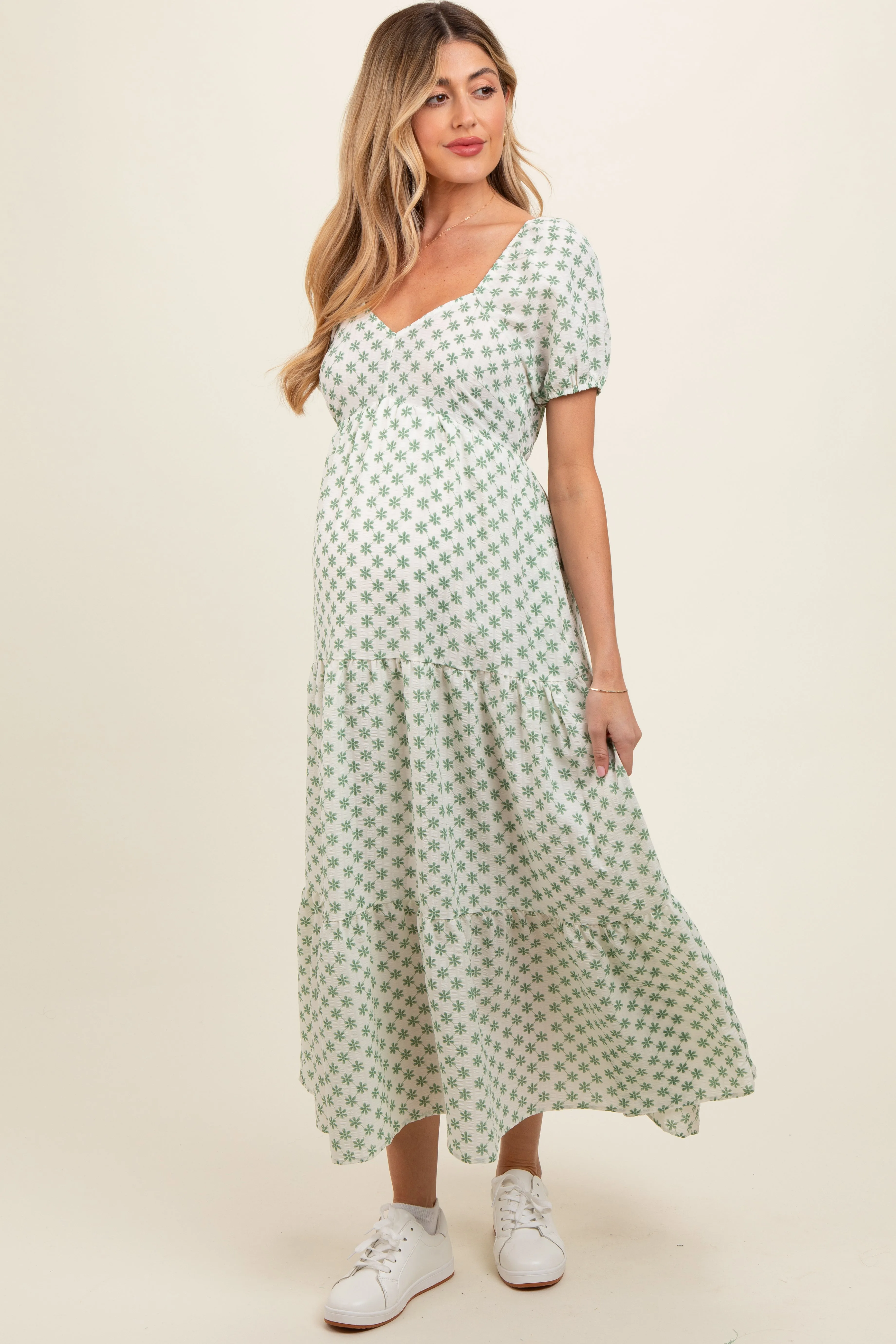 Green Floral Tiered Maternity Maxi Dress sold by Pinkblush product image thumbnail 2