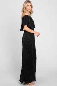 Black Pleated Ruffle Off Shoulder Maxi Dress sold by Pinkblush