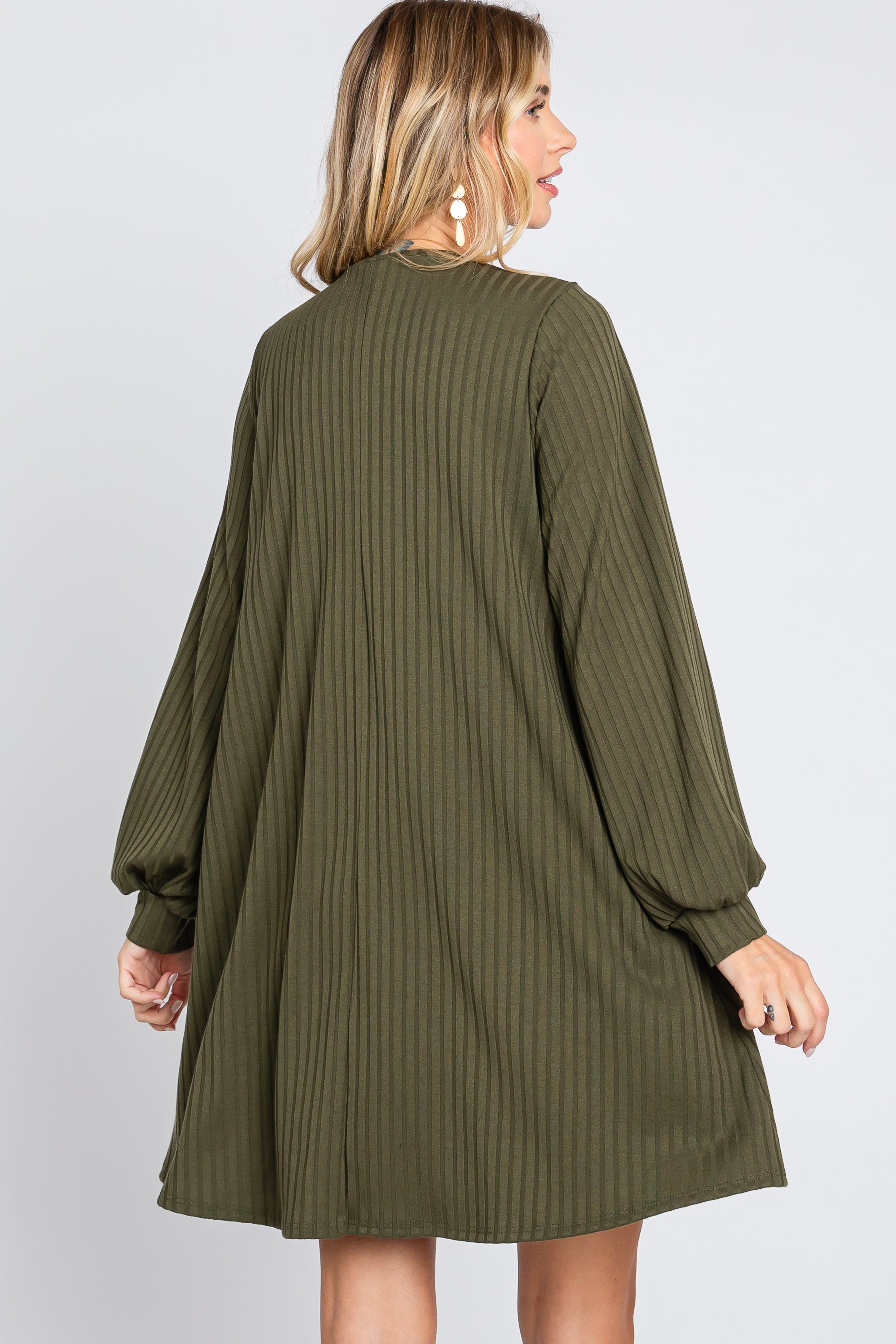 Olive Ribbed Mock Neck Long Sleeve Dress sold by Pinkblush product image thumbnail 4