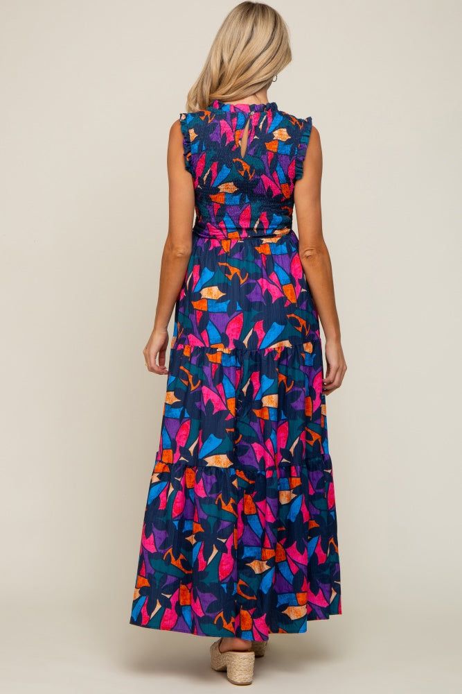 Multi-Color Print Smocked Ruffle Mock Neck Tiered Maternity Maxi Dress sold by Pinkblush product image thumbnail 4