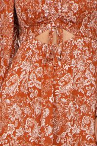 Rust Floral Cutout Smocked Tiered Maxi Dress sold by Pinkblush