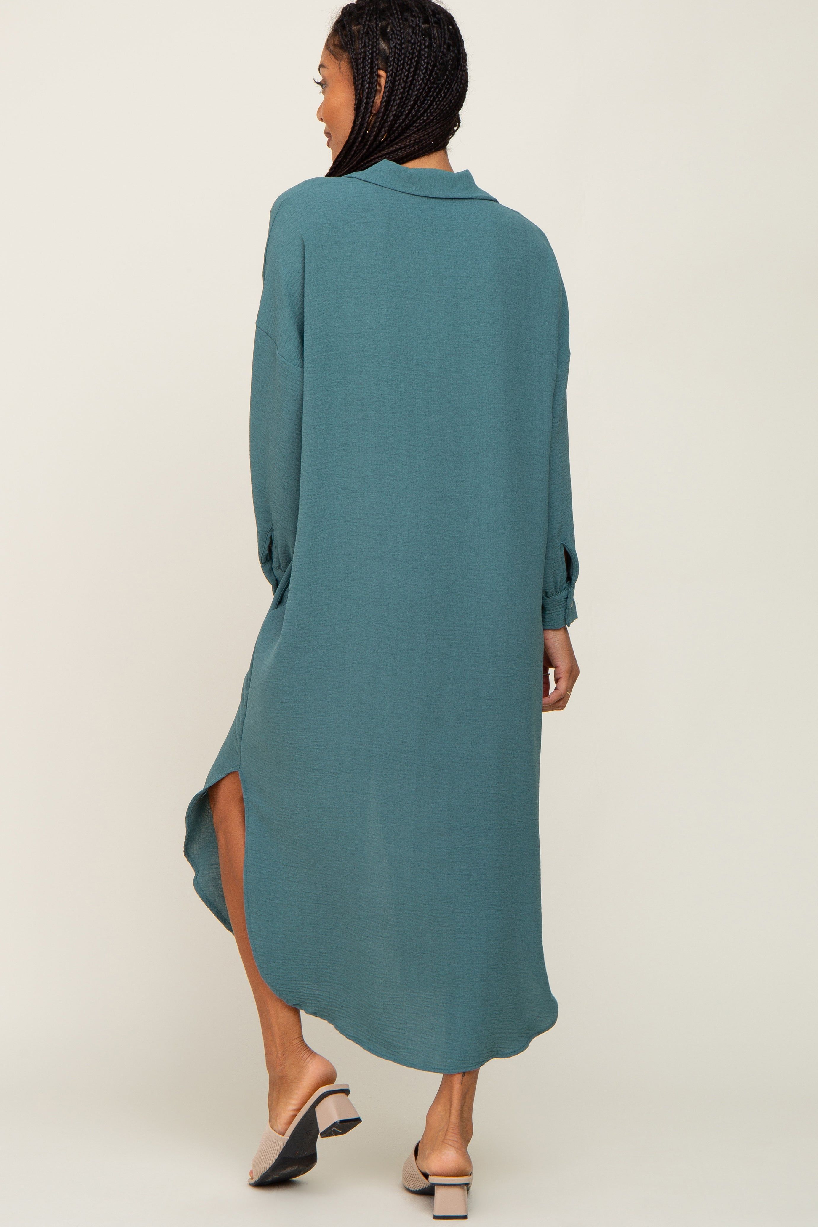 Teal Button Down Front Pocket Midi Dress sold by Pinkblush product image thumbnail 3