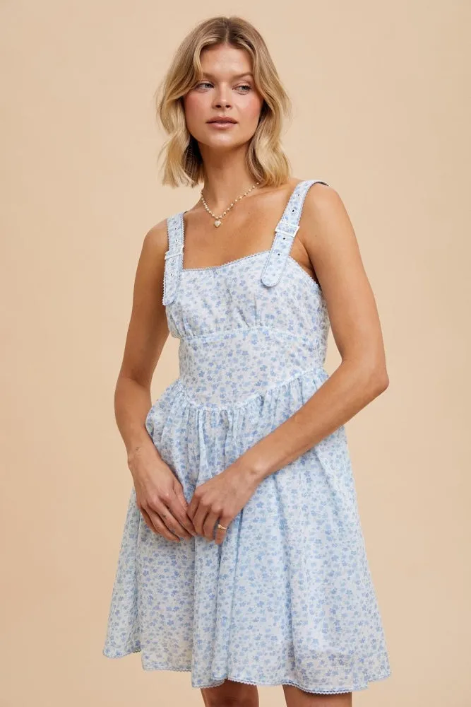 Cornflower Floral Apron Style Utility Mini Dress sold by Pinkblush