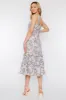 Beige Slate Blue Square Neck Tiered Midi Dress sold by Pinkblush