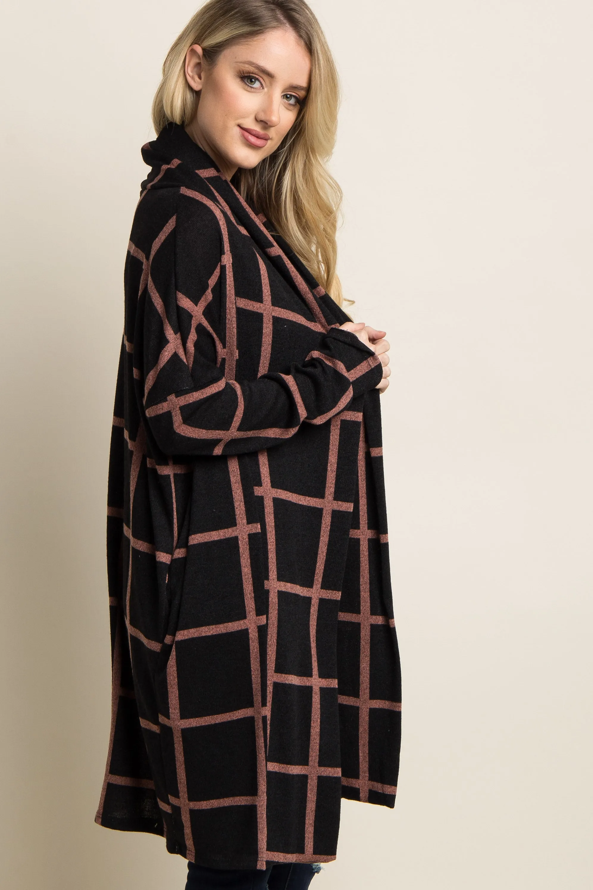 PinkBlush Black Plaid Long Knit Cardigan sold by Pinkblush product image thumbnail 3
