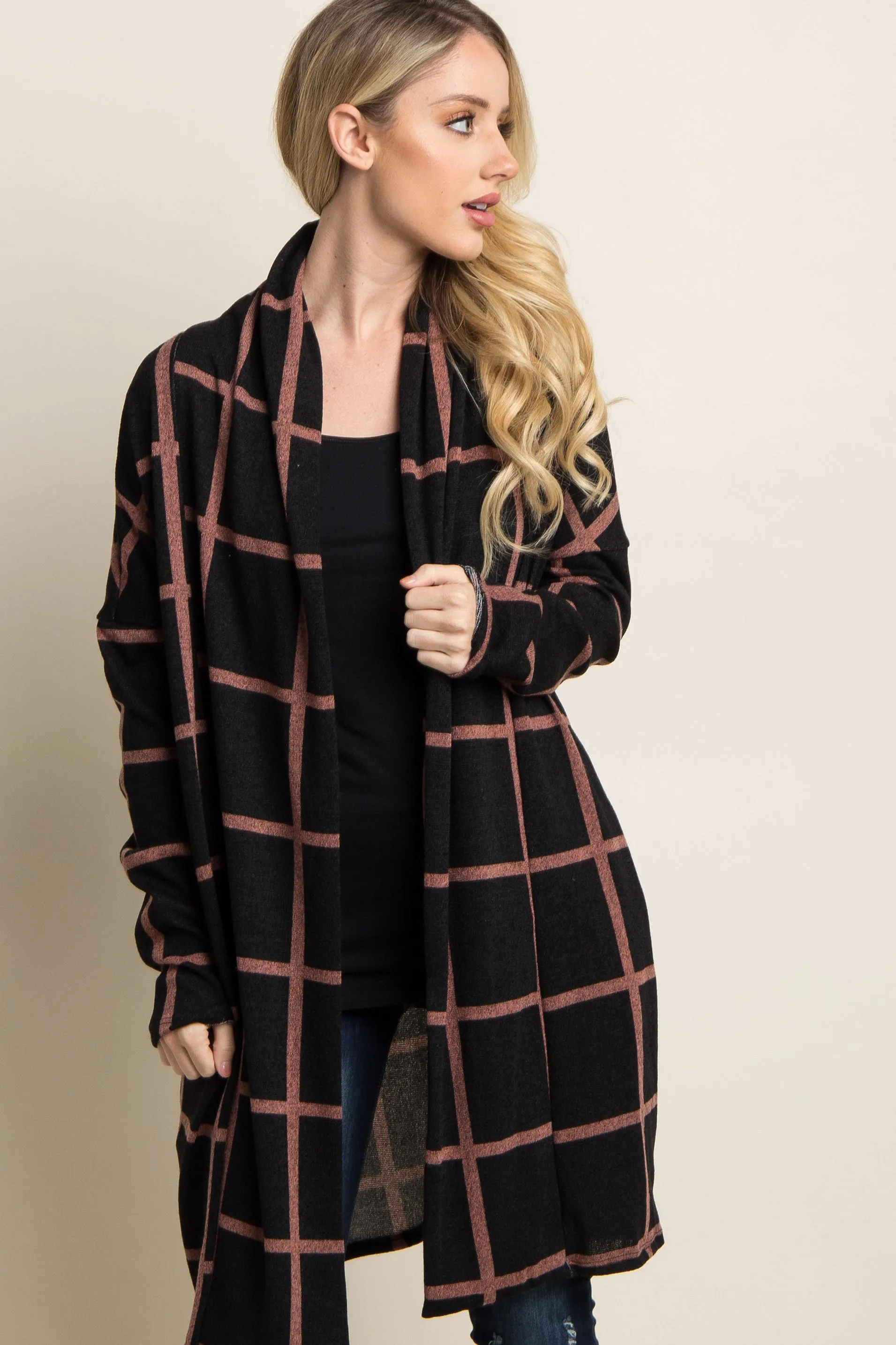 PinkBlush Black Plaid Long Knit Cardigan sold by Pinkblush product image thumbnail 2