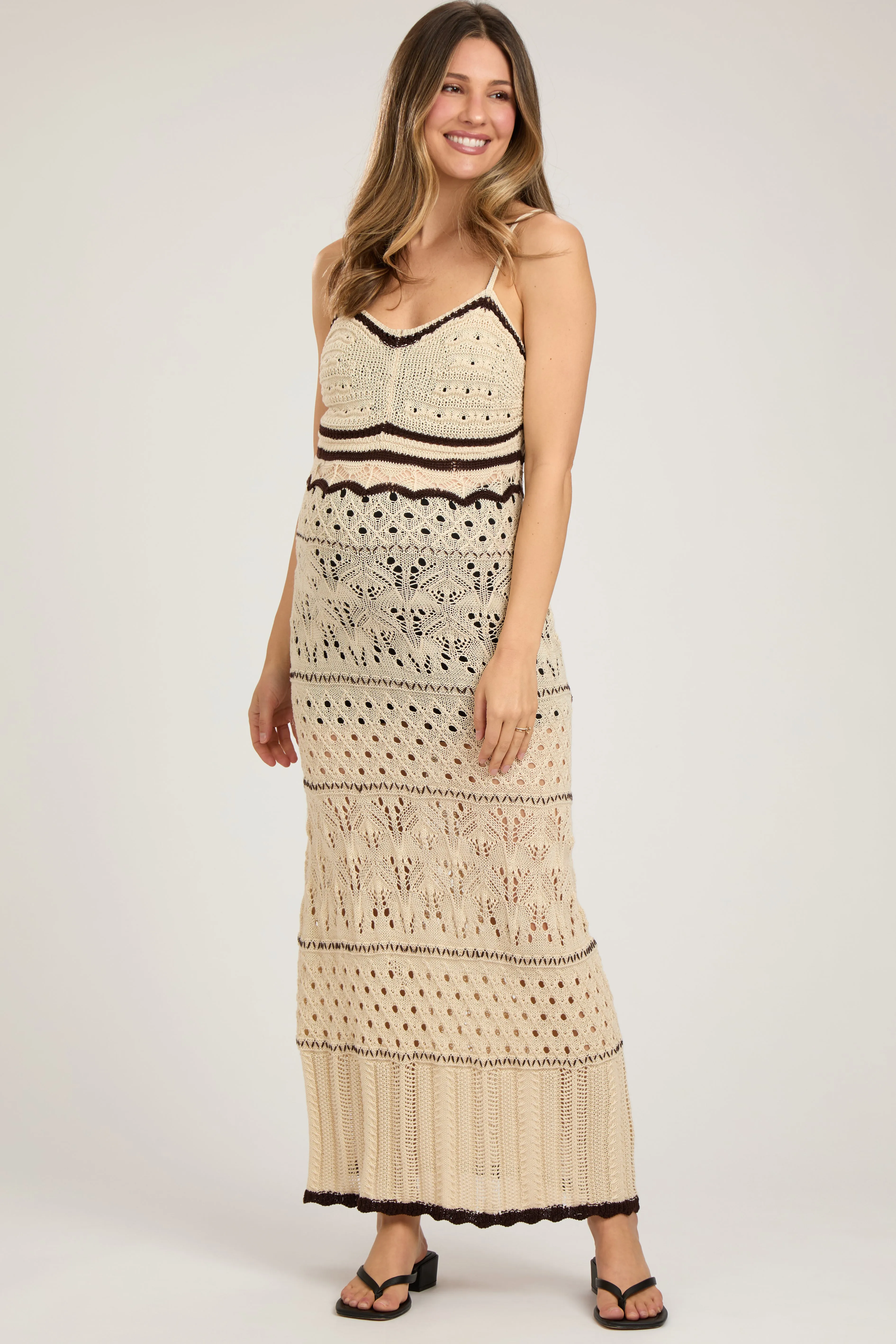 Cream Contrast Trim Crochet Maternity Maxi Swim Cover Up sold by Pinkblush product image thumbnail 2