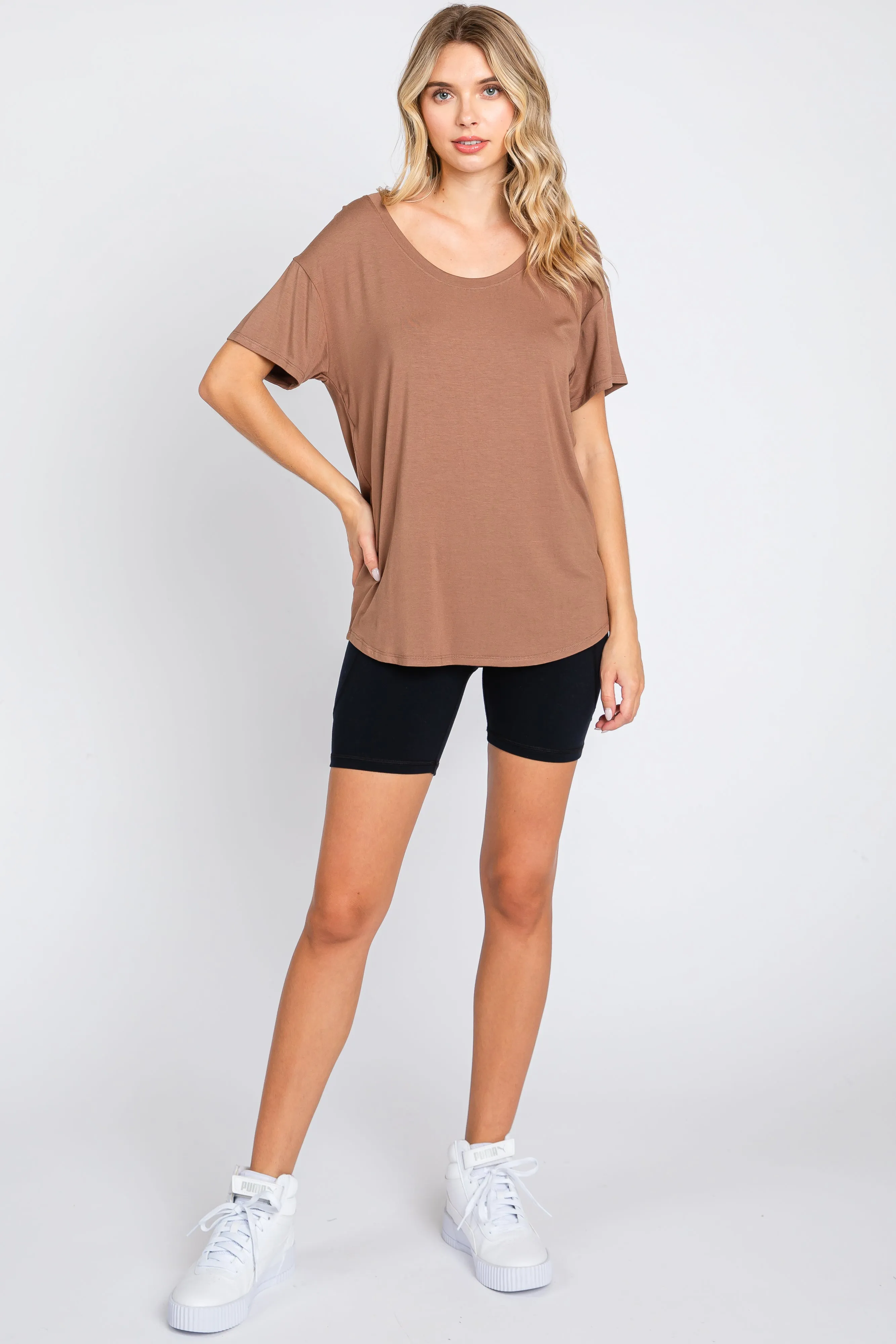 Mocha Scoop Neck Basic Tee sold by Pinkblush product image thumbnail 4