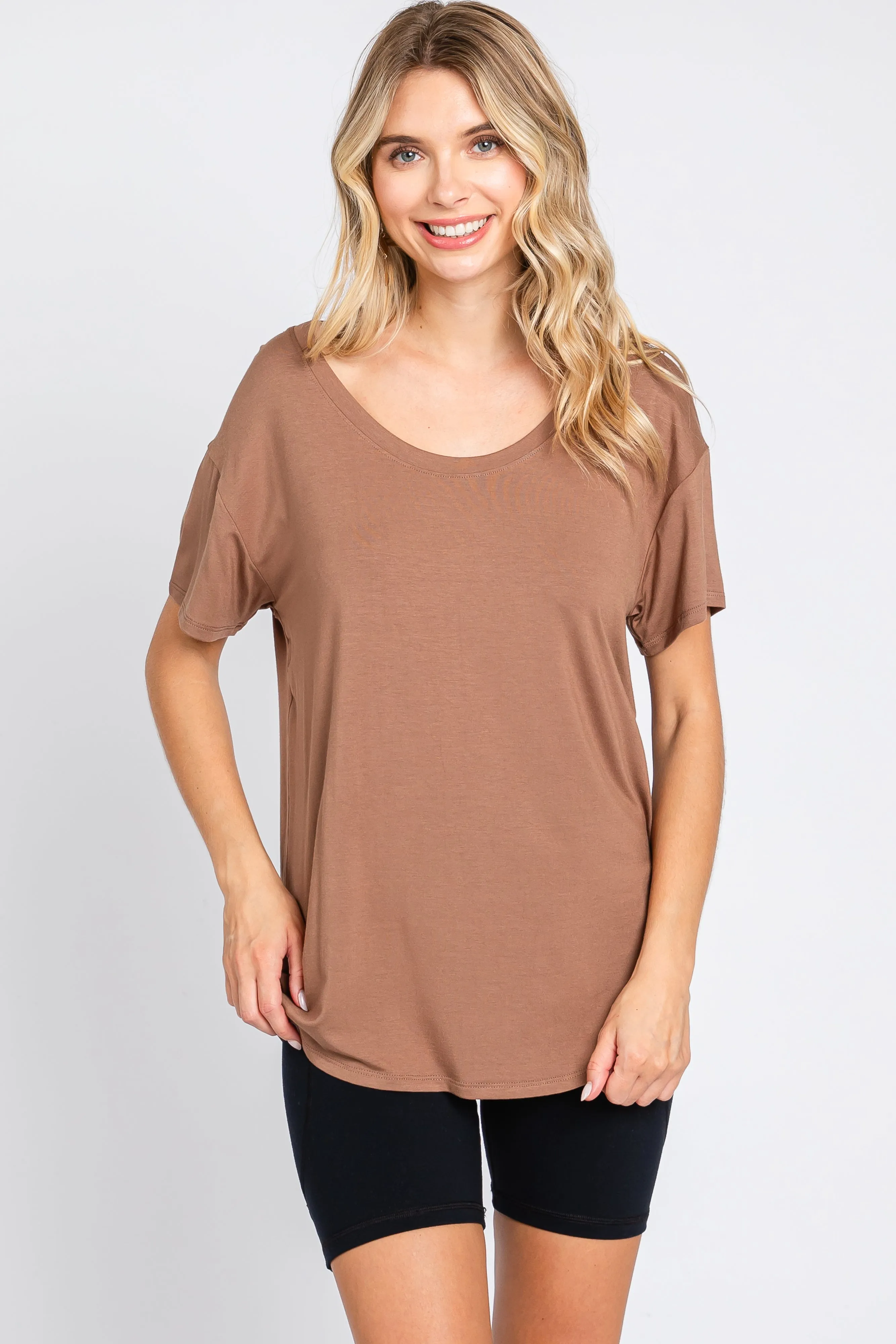 Mocha Scoop Neck Basic Tee sold by Pinkblush
