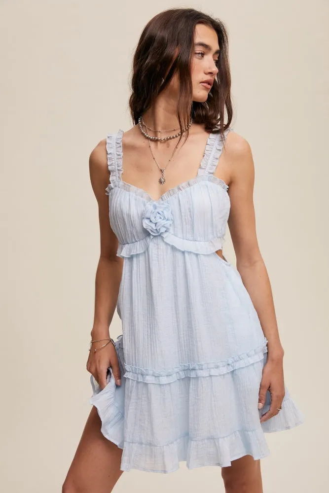 Light Blue Delicate Sweetheart Ruffled Flower Detail Dress sold by Pinkblush