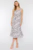 Beige Slate Blue Square Neck Tiered Midi Dress sold by Pinkblush