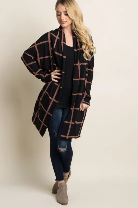 PinkBlush Black Plaid Long Knit Cardigan sold by Pinkblush
