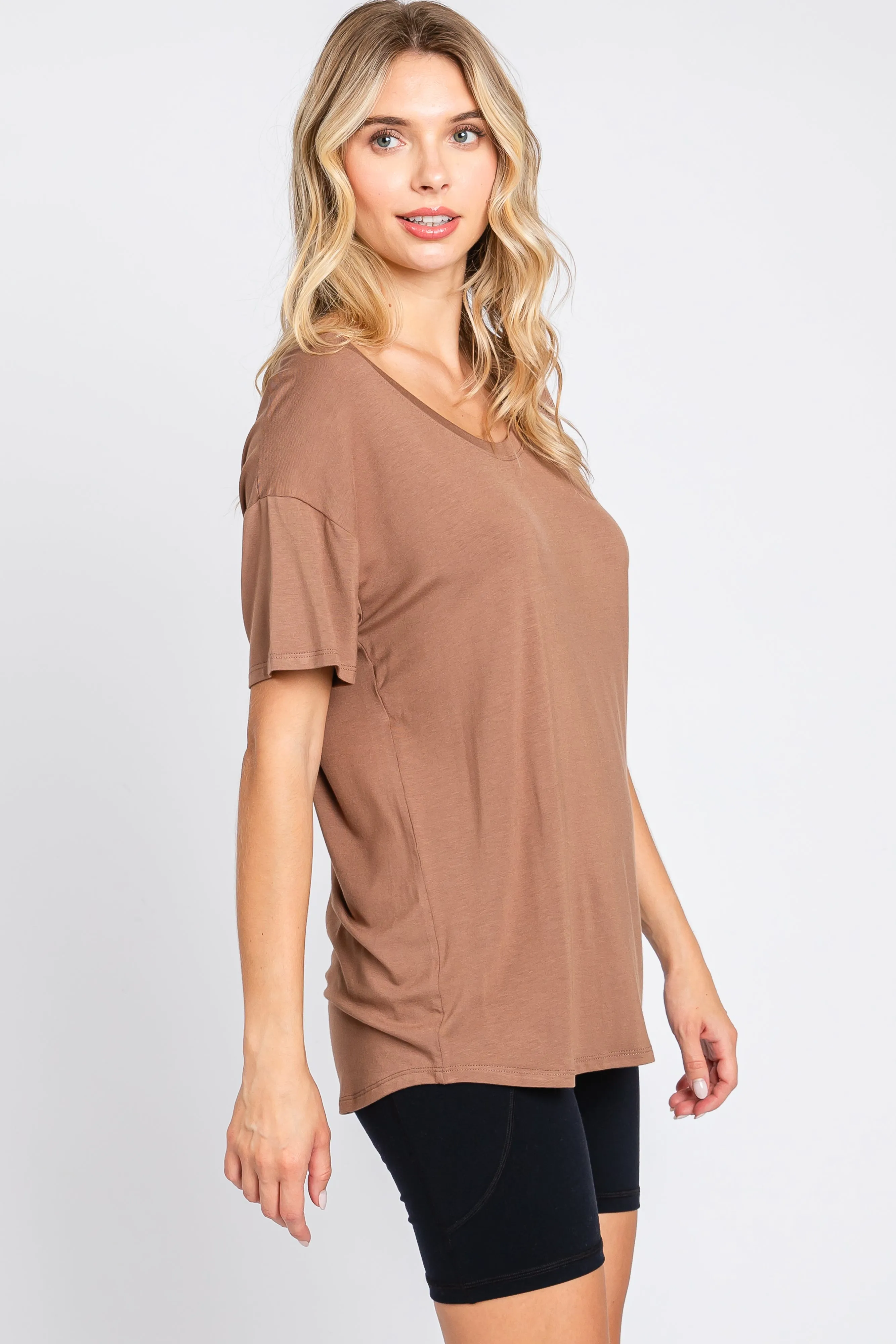 Mocha Scoop Neck Basic Tee sold by Pinkblush product image thumbnail 2
