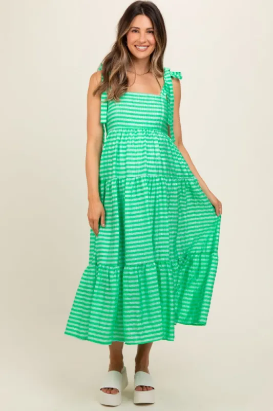 Green Gingham Shoulder Tie Maternity Dress sold by Pinkblush