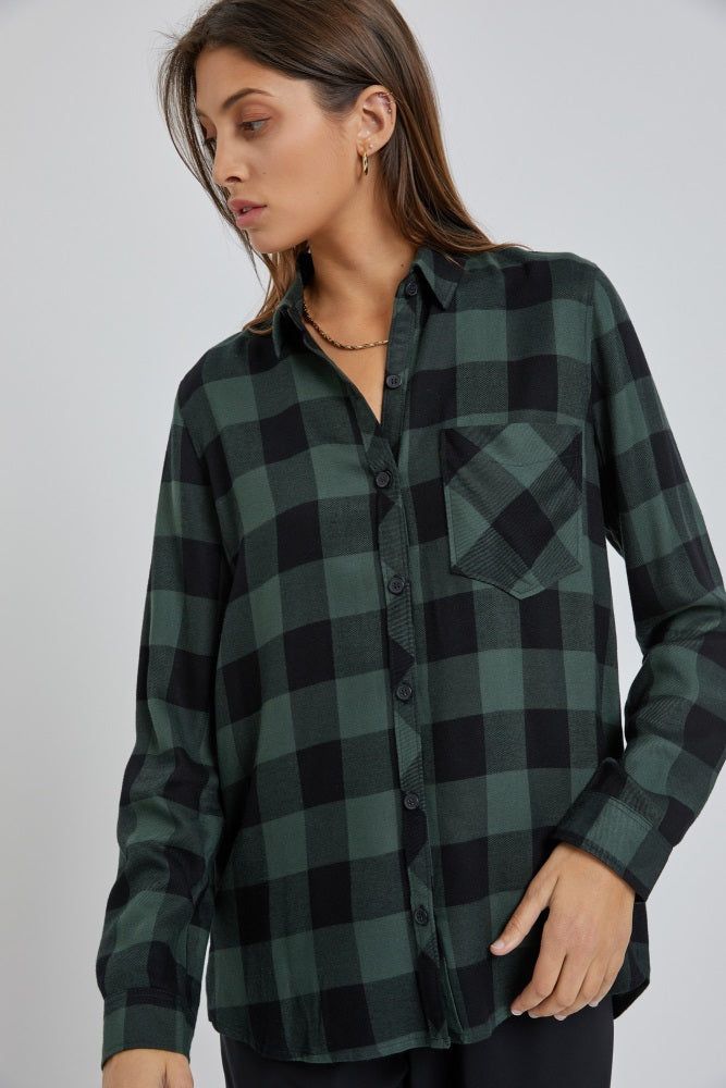 Forest Green Checkered Maternity Long Sleeve Button Down Top sold by Pinkblush product image thumbnail 5