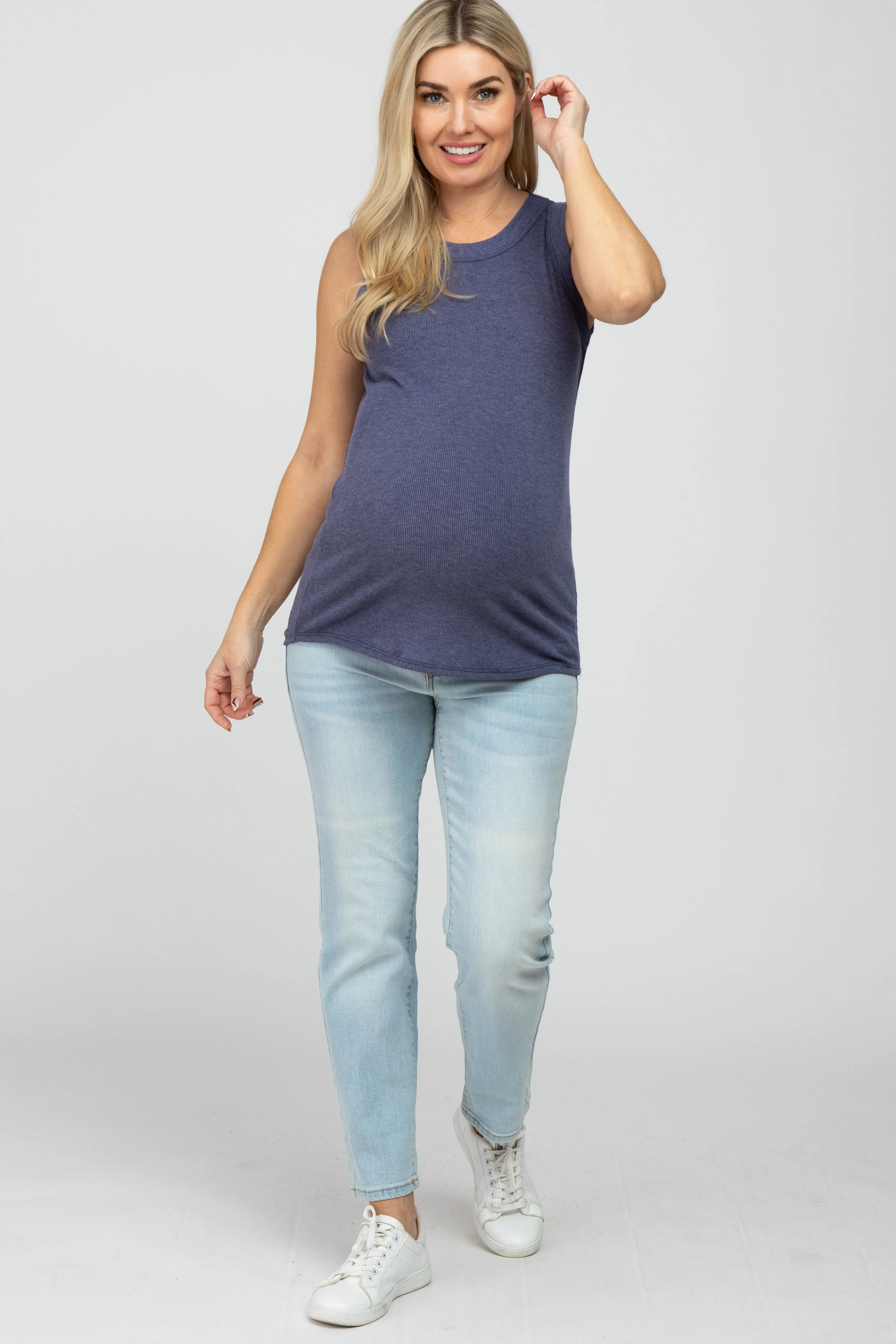 Blue Ribbed Sleeveless Maternity Top sold by Pinkblush product image thumbnail 2