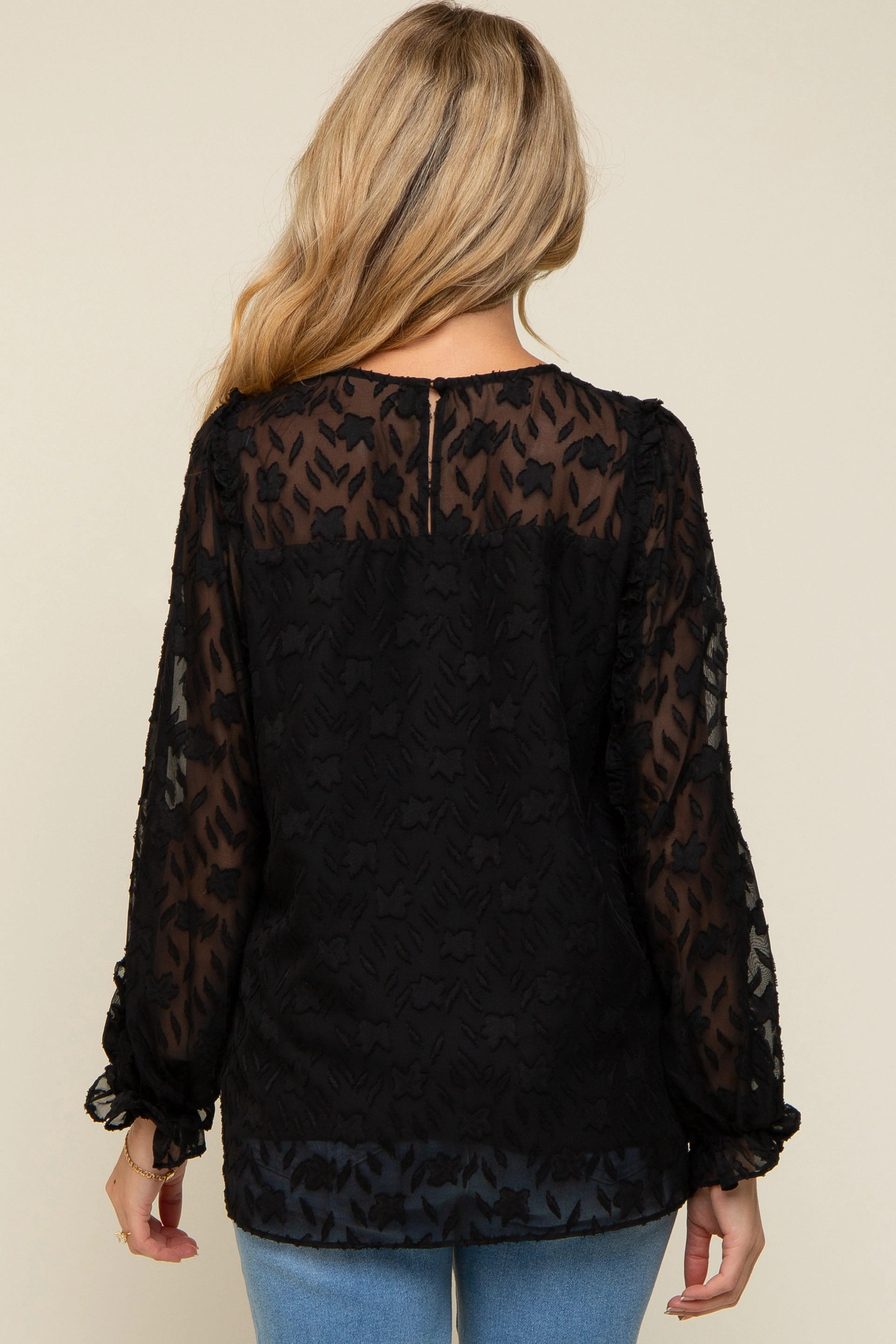 Black Semi Sheer Burnout Maternity Blouse Top sold by Pinkblush product image thumbnail 3
