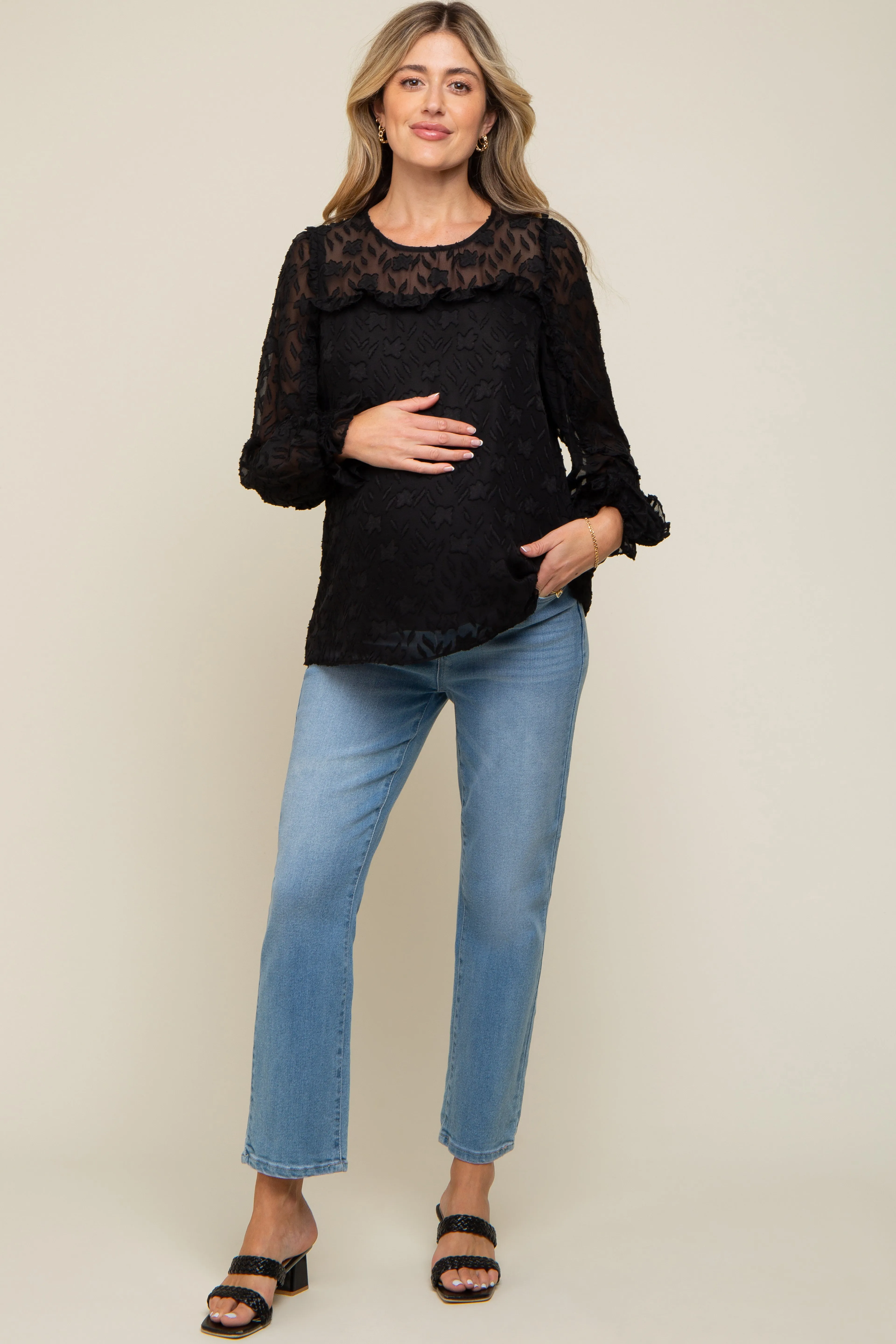 Black Semi Sheer Burnout Maternity Blouse Top sold by Pinkblush product image thumbnail 4
