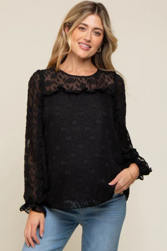 Black Semi Sheer Burnout Maternity Blouse Top sold by Pinkblush