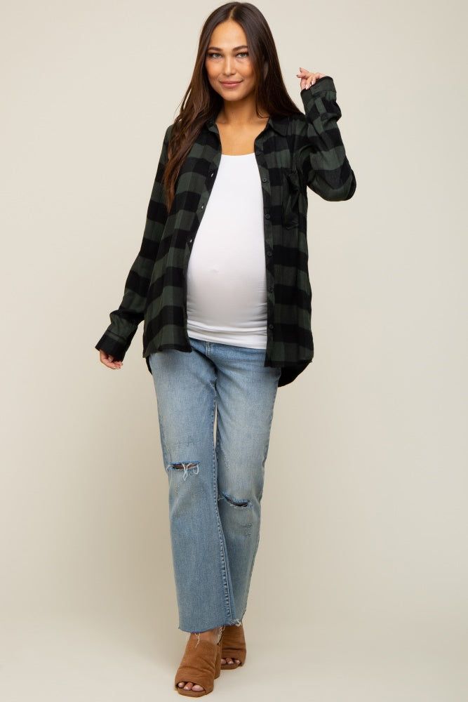 Forest Green Checkered Maternity Long Sleeve Button Down Top sold by Pinkblush product image thumbnail 4