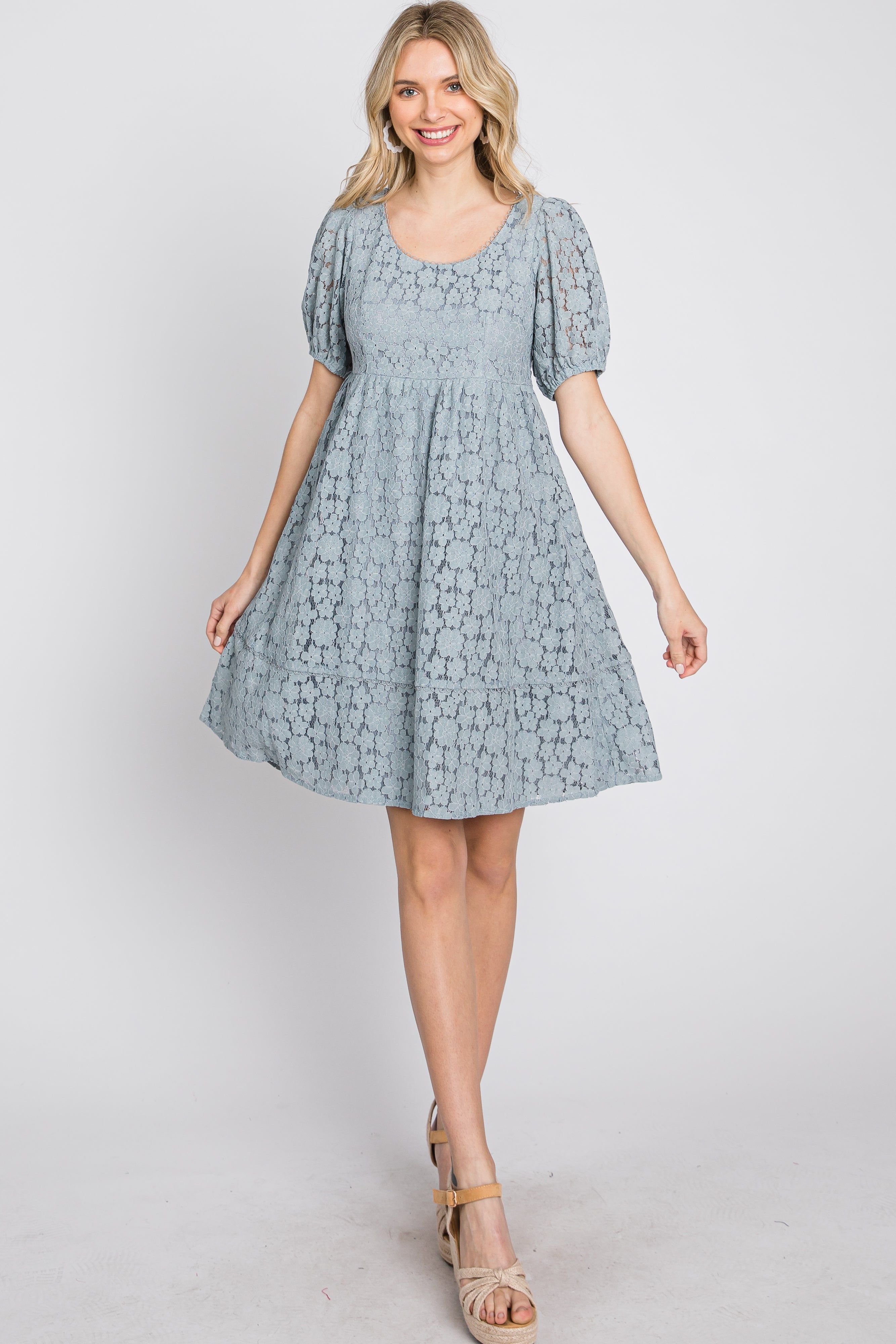 Blue Floral Lace Short Sleeve Dress sold by Pinkblush product image thumbnail 2