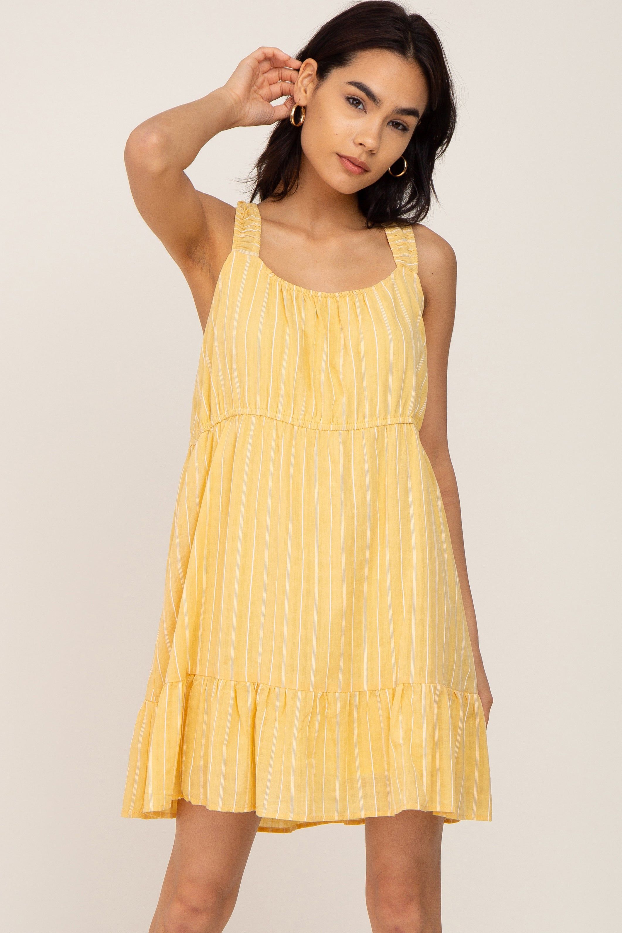 Yellow Striped Sleeveless Ruffle Maternity Dress sold by Pinkblush product image thumbnail 5