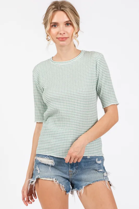 Mint Green Striped Short Sleeve Top sold by Pinkblush