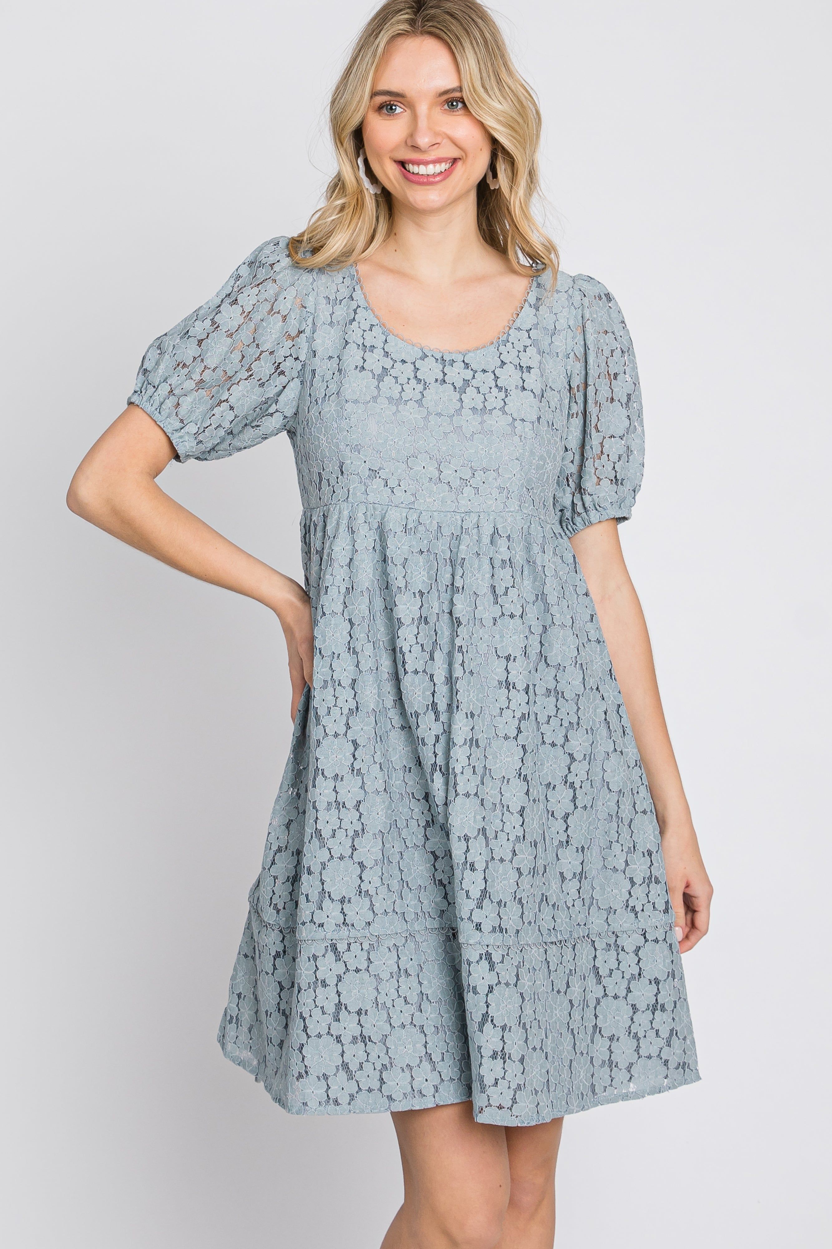 Blue Floral Lace Short Sleeve Dress sold by Pinkblush product image thumbnail 3