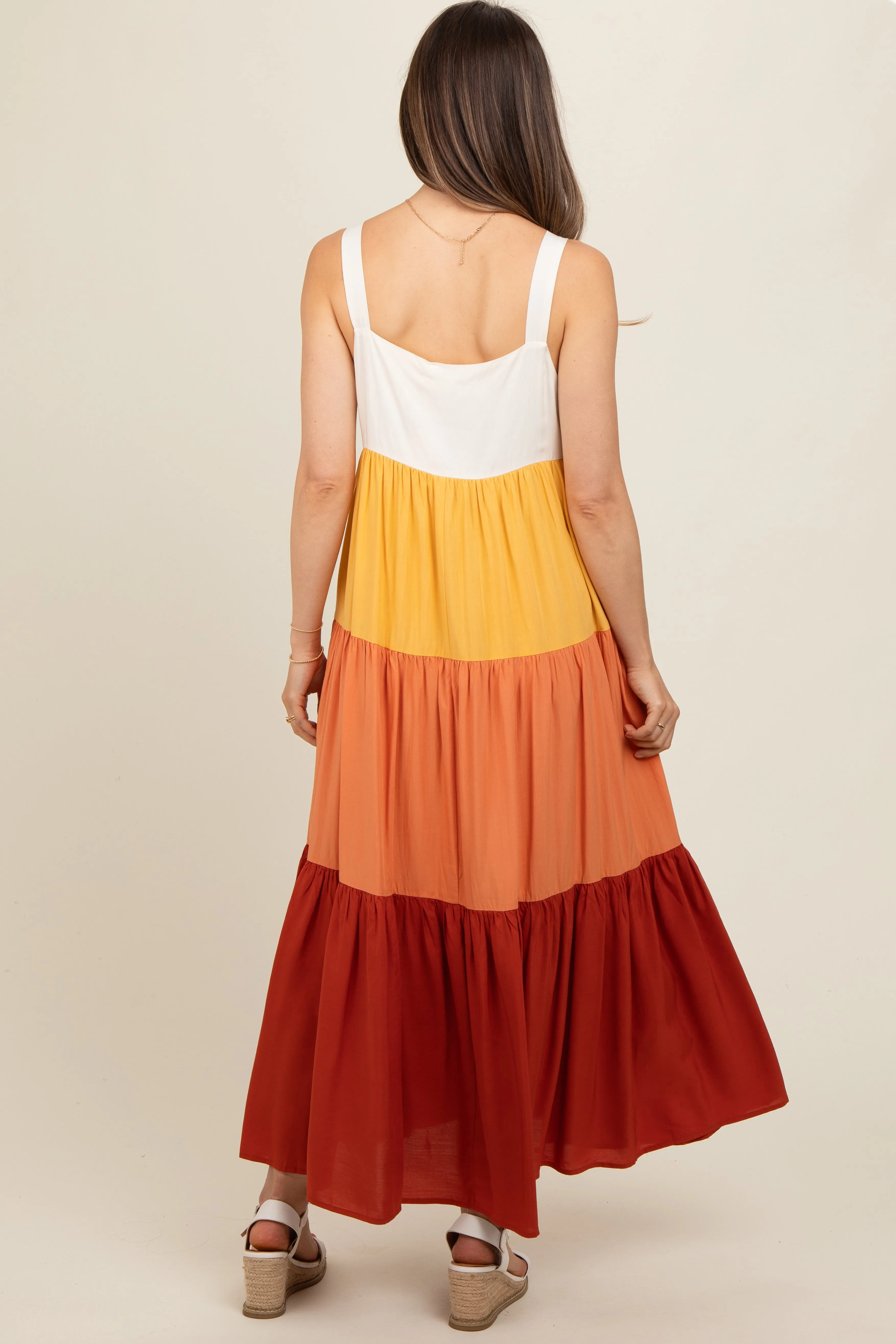 Orange Tiered Colorblock Maternity Maxi Dress sold by Pinkblush product image thumbnail 3