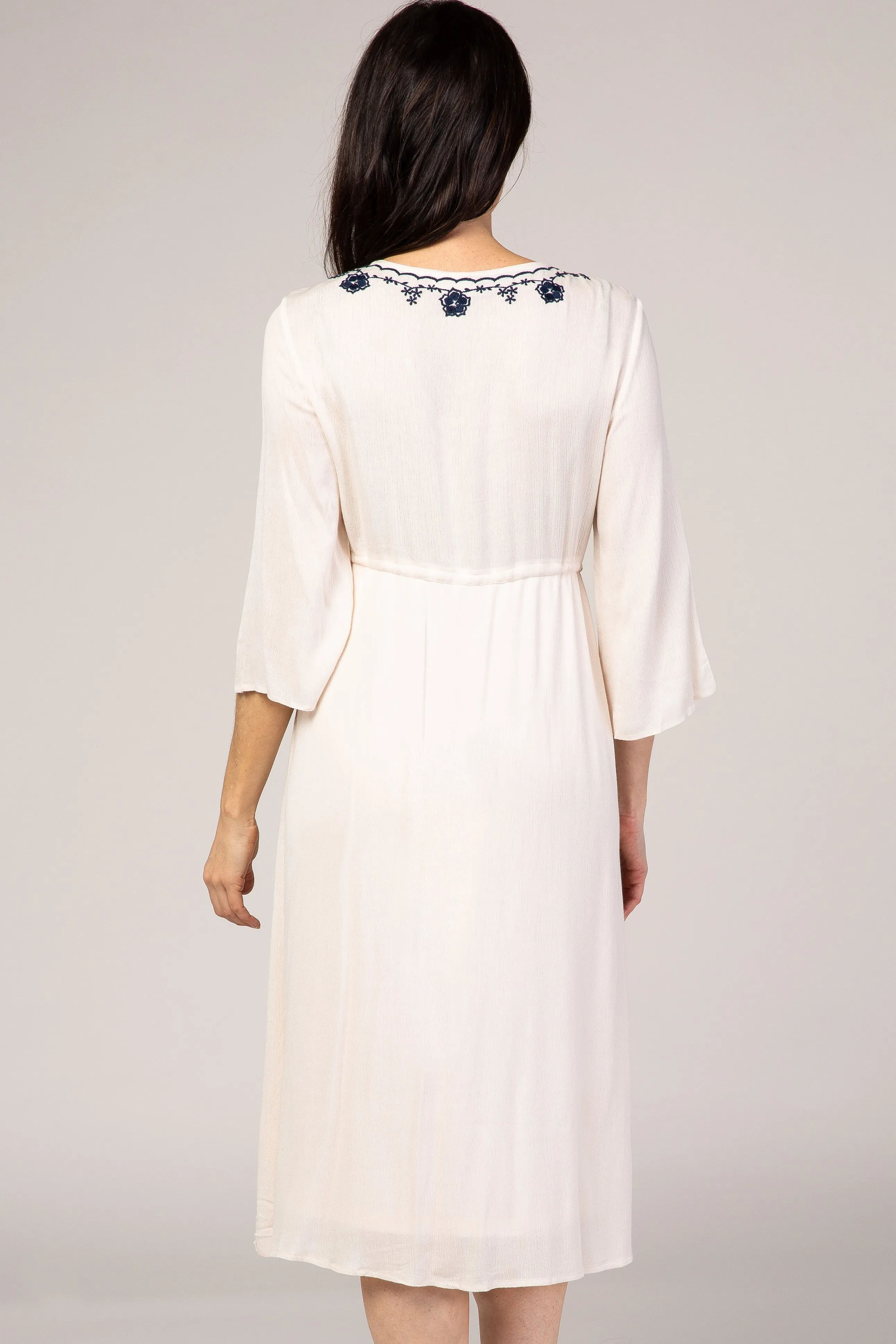Beige Floral Embroidered 3/4 Sleeve Midi Dress sold by Pinkblush product image thumbnail 4