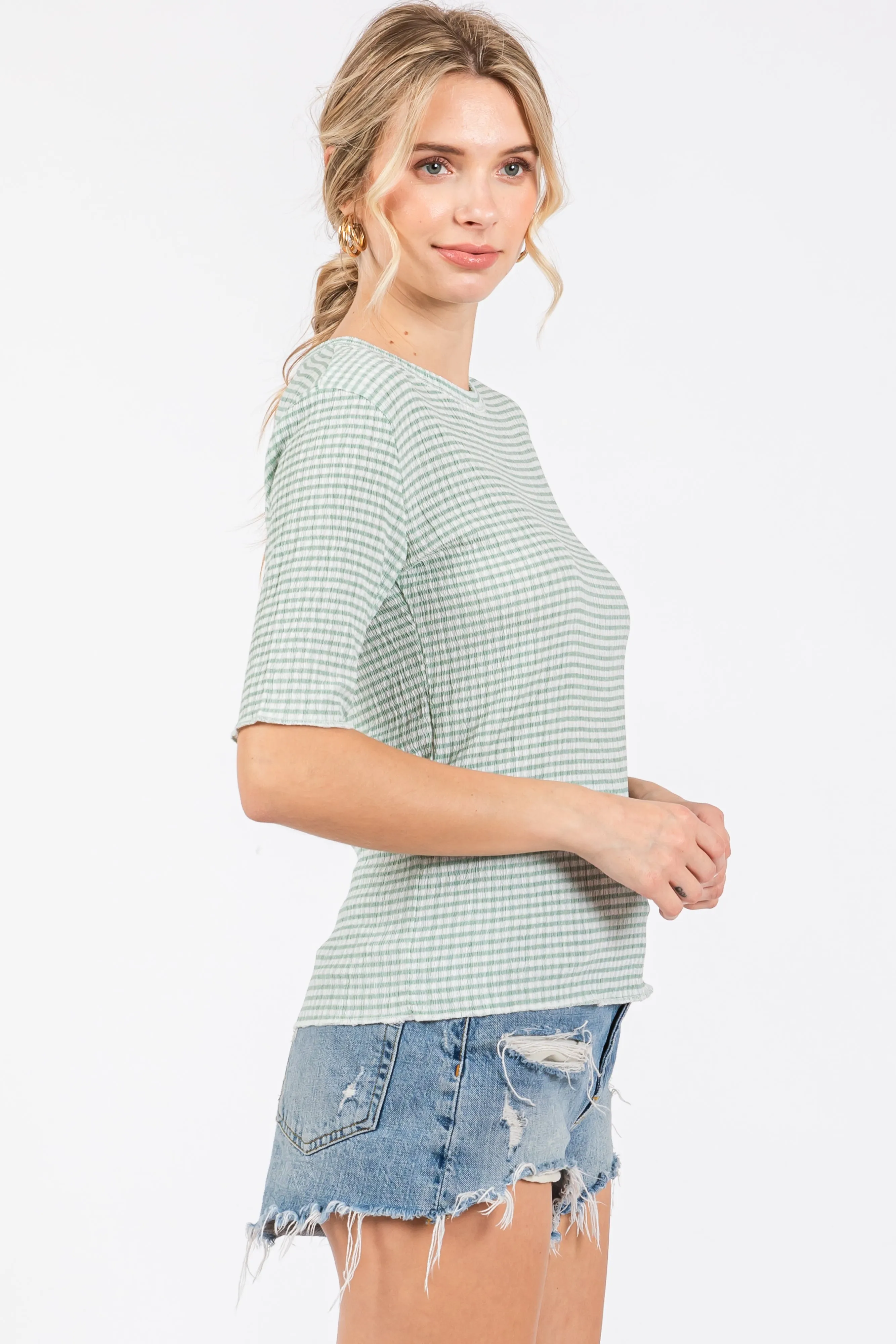 Mint Green Striped Short Sleeve Top sold by Pinkblush product image thumbnail 2