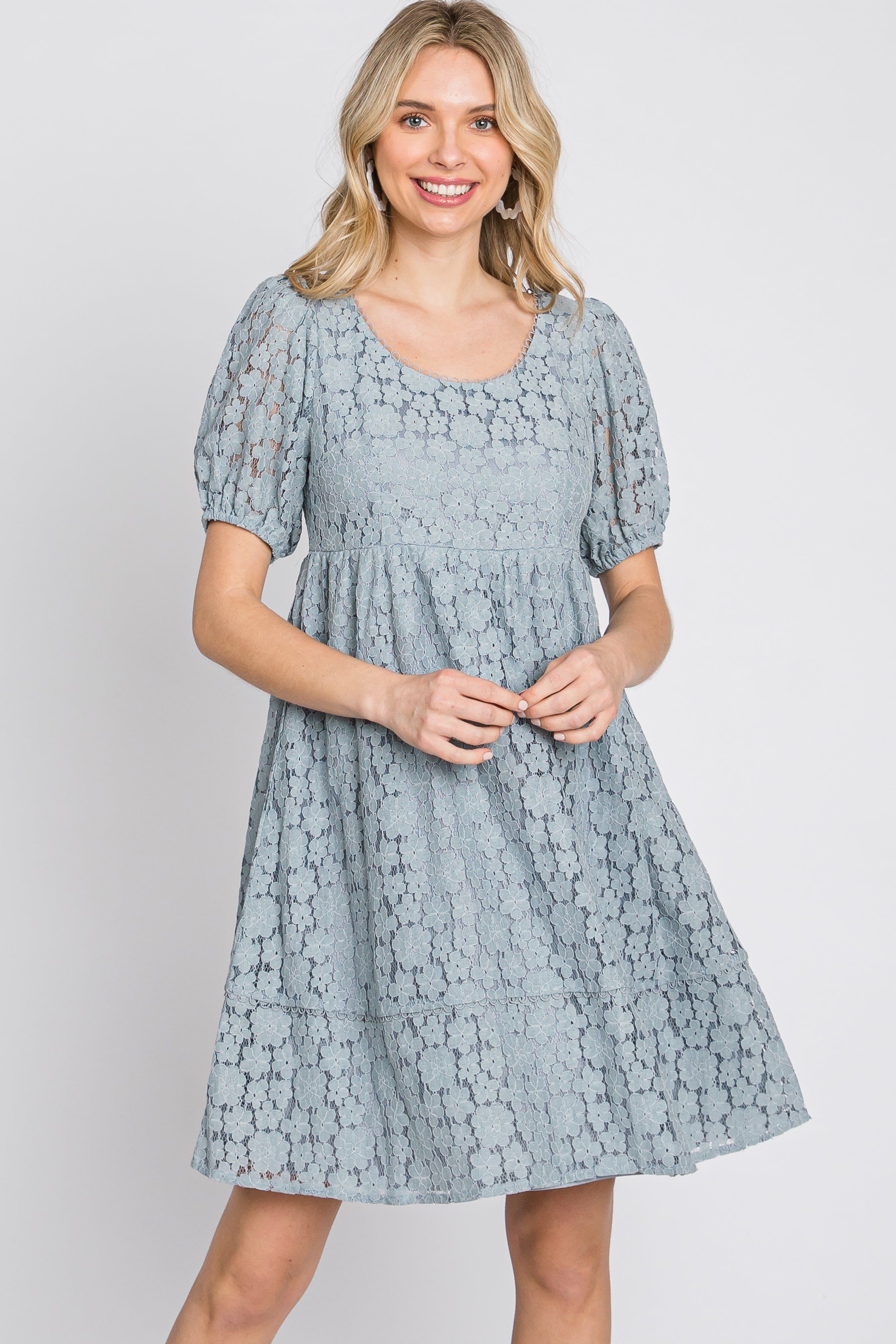 Blue Floral Lace Short Sleeve Dress sold by Pinkblush product image thumbnail 4